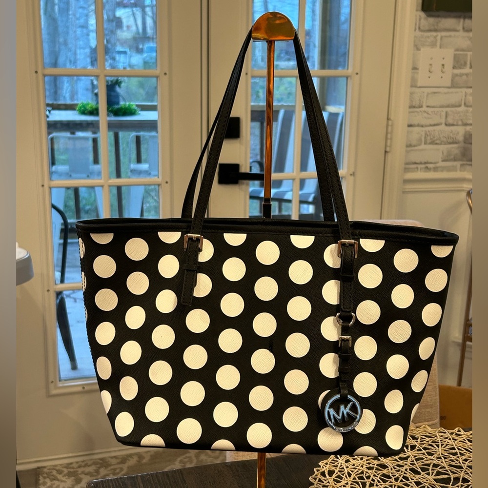Michael Kors Black and White Polka Dot Shoulder Bag